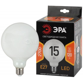 Лампа светодиодная F-LED G125-15w-827-E27 OPAL филамент шар опал 15Вт тепл. E27 Эра Б0047038