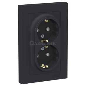 Розетка 2-м ATLAS DESIGN с заземл. защ. шторки 16А в сборе карбон SchE ATN001026