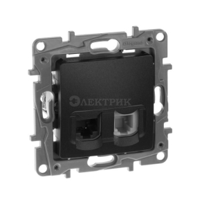 Механизм розетки комп. + телеф. 1-м СП Etika RJ11 + RJ45 CAT.5E UTP антрацит Leg 672652