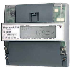Счетчик "Меркурий" 236 АRT-01 PQRS 3ф 5-60А 1.0/2.0 класс точн. многотариф.; оптопорт RS485 ЖКИ DIN-