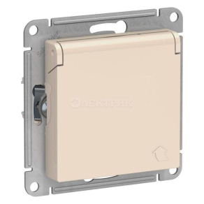 Механизм розетки 1-м СП ATLAS DESIGN с заземл. защ. шторки с защ. крышкой 16А IP20 беж. SchE ATN0002