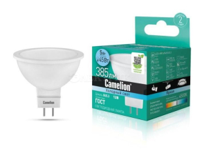 Лампа светодиодная LED5-MR16/845/GU5.3 5Вт 4500К бел. GU5.3 385лм 12В Camelion 12026