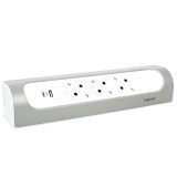 Удлинитель Комфорт 3х2P+E угловой 2хUSB A+C (3А) зарядками без кабеля бел/алюм. Leg 694504