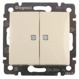 Механизм выключателя 2-кл. СП Valena 10А IP31 250В с зел. подсветкой сл. кость Leg 774328