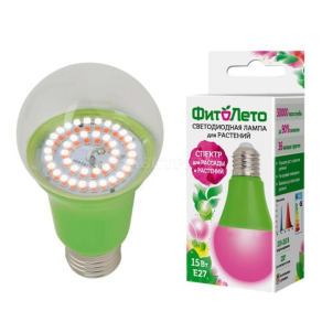 Лампа светодиодная LED-A60-15W/SPSB/E27/CL PLP30GR 15Вт A60 грушевидная прозрачная для растений спектр для рассады и цветения (упак. картон) Uniel UL-