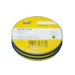 Изолента ПВХ 0.13х15мм (рул.20м) жел./зел. ИЭК UIZ-13-10-K52