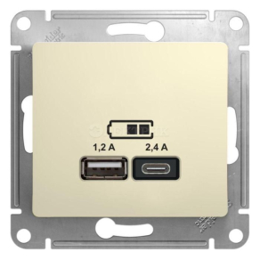 Механизм розетки USB GLOSSA A+С 5В/2.4А 2х5В/1.2А беж. SchE GSL000239