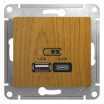 Механизм розетки USB GLOSSA A+С 5В/2.4А 2х5В/1.2А дерево дуб SchE GSL000539