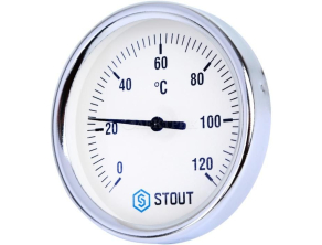 SIM-0003-805015 STOUT Термометр биметаллический с погружной гильзой. Корпус Dn 80 мм, гильза 50 мм, резьба с самоуплотнением 1/2", 0...120°С