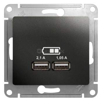 Механизм розетки USB 1-м СП Glossa 5В/2100мА 2х5В/1050мА антрацит SchE GSL000733