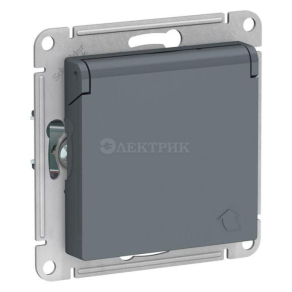 Механизм розетки 1-м СП ATLAS DESIGN с заземл. защ. шторки с крышкой 16А IP20 грифель SchE ATN000746