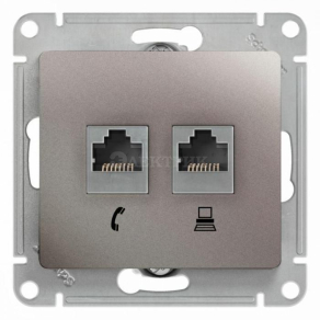 Механизм розетки 2-м Glossa RJ11+RJ45 кат.5е платина SchE GSL001285