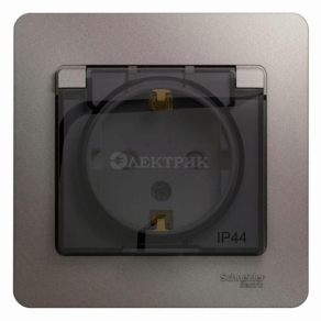 Розетка 1-м СП Glossa 16А IP44 250В с защ. крышкой защ. шторки с заземл. в сборе платина SchE GSL001