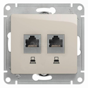 Механизм розетки комп. 2-м Glossa RJ45+RJ45 кат.5е молочн. SchE GSL000985KK