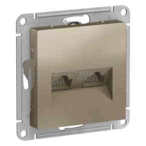 Механизм розетки компьютерной 2-м ATLAS DESIGN RJ45 + RJ45 кат.5e шампань SchE ATN000585