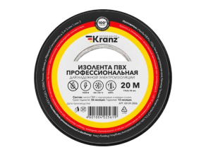 Изолента ПВХ профессиональная 0.18х19мм 20м черн. (уп.10шт) Kranz KR-09-2806