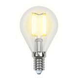 Лампа светодиодная LED-G45-5W/WW/E14/CL/DIM GLA01TR форма "шар" прозр. Air свет теплый бел. 3000К диммир. упак. картон Uniel UL-00002866