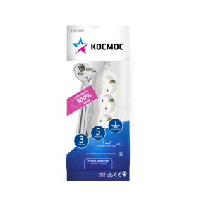 Удлинитель 3х5м ПВС 3х1 с заземл. Космос YKsm5m-3g-Z(K)