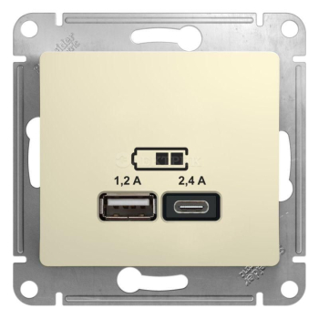 Механизм розетки USB GLOSSA A+С 5В/2.4А 2х5В/1.2А беж. SchE GSL000239