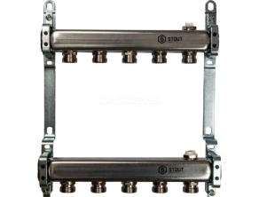 SMS 0923 000005 STOUT Коллектор из нержавеющей стали для радиаторной разводки 5 вых.