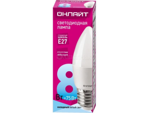 Лампа светодиодная 71 635 OLL-C37-8-230-4K-E27-FR 8Вт свеча 4000К нейтр. бел. E27 600лм 176-264В ОНЛАЙТ 71635