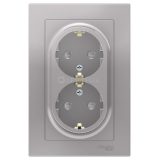 Розетка 2-м ATLAS DESIGN с заземл. защ. шторки 16А в сборе алюм. SchE ATN000326