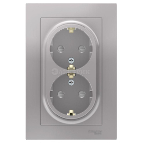 Розетка 2-м ATLAS DESIGN с заземл. защ. шторки 16А в сборе алюм. SchE ATN000326