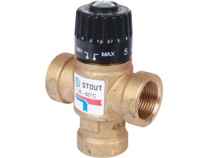 SVM-0110-166020 STOUT Термостатический смесительный клапан для систем отопления и ГВС 3/4"  ВР   35-60°С KV 1,6