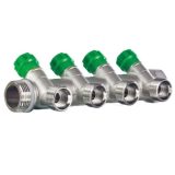 Коллектор 135* с вентилями 3/4х1/2-4  выхода под плоск прокладку ТИМ