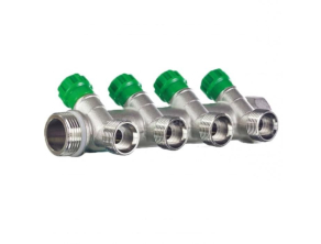 Коллектор 135* с вентилями 3/4х1/2-4  выхода под плоск прокладку ТИМ