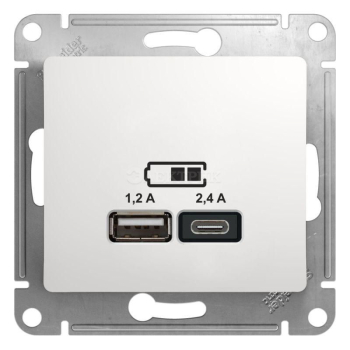 Механизм розетки USB GLOSSA A+С 5В/2.4А 2х5В/1.2А бел. SchE GSL000139