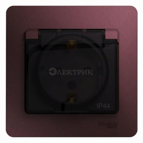 Розетка 1-м СП Glossa 16А IP44 250В с защ. крышкой защ. шторки с заземл. в сборе баклажан. SchE GSL0