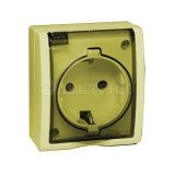 Розетка 1-м ОП Simon15 с заземл. с крыш. IP54 сл. кость 1594445-031