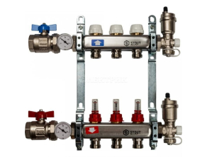 SMS 0907 000003 STOUT Коллектор из нержавеющей стали в сборе с расходомерами 3 вых.