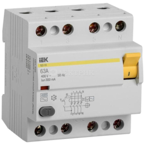 Выключатель дифференциального тока (УЗО) 4п 63А 300мА тип AC ВД1-63 IEK MDV10-4-063-300