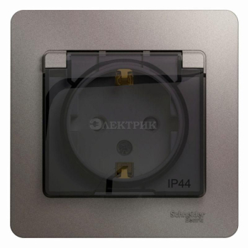 Розетка 1-м СП Glossa 16А IP44 250В с защ. крышкой защ. шторки с заземл. в сборе платина SchE GSL001