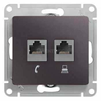 Механизм розетки 2-м Glossa RJ11+RJ45 кат.5е сиреневый туман SchE GSL001485