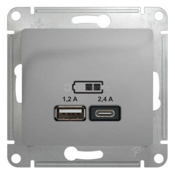 Механизм розетки USB GLOSSA A+С 5В/2.4А 2х5В/1.2А алюм. SchE GSL000339