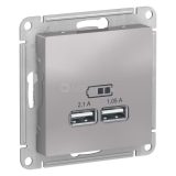Механизм розетки USB ATLAS DESIGN 5В 1порт х 2.1А 2порта х 1.05А алюм. SchE ATN000333