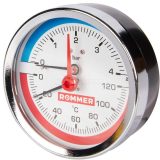 RIM-0005-800415 ROMMER Термоманометр аксиальный в комплекте с автоматическим запорным клапаном Корпус Dn 80 мм,1/2 , 0...120°С, 0 -4