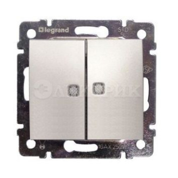 Механизм выключателя 2-кл. СП Valena 10А IP31 250В с зел. подсветкой алюм. Leg 770128