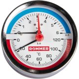 RIM-0005-800615 ROMMER Термоманометр аксиальный в комплекте с автоматическим запорным клапаном Корпус Dn 80 мм,1/2 , 0...120°С, 0 -6
