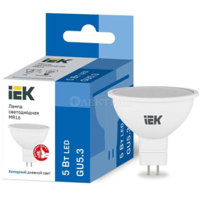 Лампа светодиодная ECO MR16 софит 5Вт 230В 6500К GU5.3 ИЭК LLE-MR16-5-230-65-GU5