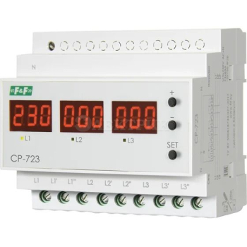 Реле контроля напряжения CP-723 (трехфазное; два режима работы - три однофазных реле или трехфазное реле напряжения; монтаж на DIN-рейке; 100…450 AC 3