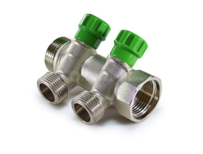 Коллектор 135* с вентилями 3/4х1/2-2  выхода под плоск прокладку ТИМ