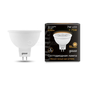 Лампа светодиодная MR16 7Вт 2700К тепл. бел. GU5.3 600лм 150-265В GAUSS 101505107
