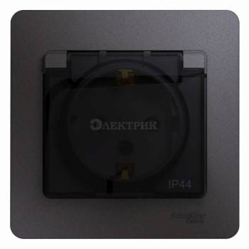 Розетка 1-м СП Glossa 16А IP44 250В с защ. крышкой защ. шторки с заземл. в сборе графит SchE GSL0013