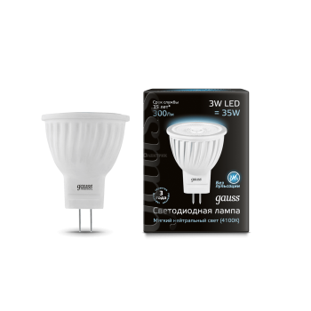 Лампа светодиодная D35х45 SMD MR11 3Вт 4100К белый GU4 280лм 150-265В FROST GAUSS 132517203