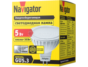 Лампа светодиодная 94 129 NLL-MR16-5-230-4K-GU5.3 5Вт 4000К бел. GU5.3 380лм 170-260В Navigator 94129