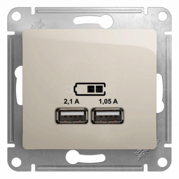 Механизм розетки USB 1-м СП Glossa 5В/2100мА 2х5В/1050мА молоч. SchE GSL000933